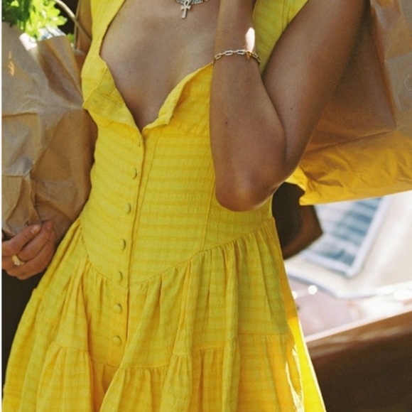 Vanessa Mooney rare yellow Elisabeth mini dress w shorts layer S new not tags - Picture 2 of 5